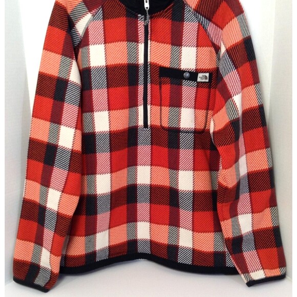 The North Face Jacket Mn L Red Plaid 1/4 Zip Fleece Chore Barn Outdoors Shacket - Picture 4 of 12